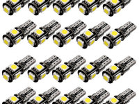 20 X Bec Auto Cu Led T10 5050 Cu 5 SMD Alb 12V CanBus JSUN40 ( Pret / 20 Buc ) 090221-8