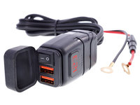 2x Usb 3.4a încărcător Pentru Motociclete Cu Voltmetru Carmotion 63208