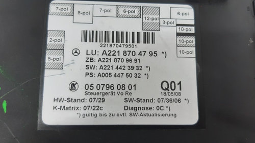 A2218704795 Calculator / Unitate Control Usa Dreapta Fata Mercedes S Class W221