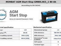 Acumulator Monbat Agm Start-Stop 12V 80Ah