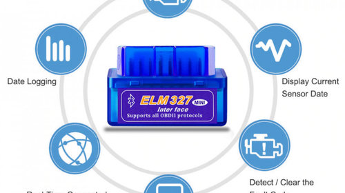 Adaptor Bluetooth OBDII ELM327 pentru diagnoza auto multimarca, compatibil Android si iOS