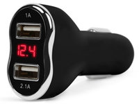 Adaptor De Incărcare Cu Conectare La Bricheta Auto 2 x USB, Cu Voltmetru Si Ampermetru Negru Mnc 55054BK