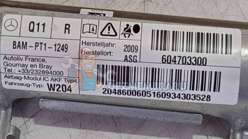 Airbag cortina dreapta 604703300 Mercedes Clasa C (W204) [Fabr 2007-2014] D651913 D615913