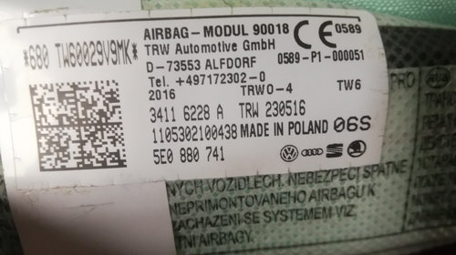 Airbag cortina stanga Skoda Octavia 3 Sedan an 2015 2016 2017 2018 cod 5E0880741