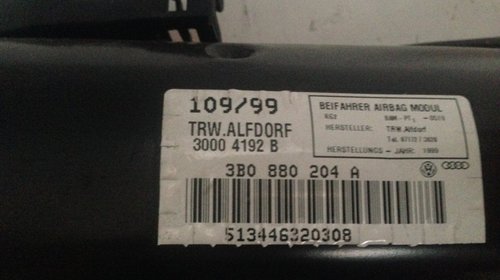 Airbag pasager VOLKSWAGEN PASSAT 3BO 880 204 A 1996-2005