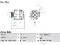 Alternator 0 986 049 400 BOSCH pentru Fiat Doblo Fiat Bravo Fiat Ritmo Alfa romeo 156 Fiat Brava Fiat Marea Fiat Punto Alfa romeo 166 Fiat Stilo Alfa romeo 147 Fiat Idea