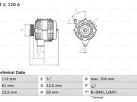 Alternator 0 986 049 530 BOSCH pentru Opel Astra Fiat Punto Fiat Croma Fiat Stilo Opel Signum Opel Vectra Opel Zafira Alfa romeo 159 Fiat Bravo Fiat Ritmo