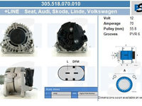 Alternator 305 518 070 010 BV PSH pentru Vw Sharan Seat Inca Seat Alhambra Skoda Octavia Vw Passat Vw Caddy Vw Panel Vw Golf Vw Lt Seat Arosa Vw Lupo Seat Toledo Vw Bora Vw Jetta Vw Beetle Vw New Vw Novo Vw Polo Vw Derby Vw Flight Audi A2 Seat Leon S