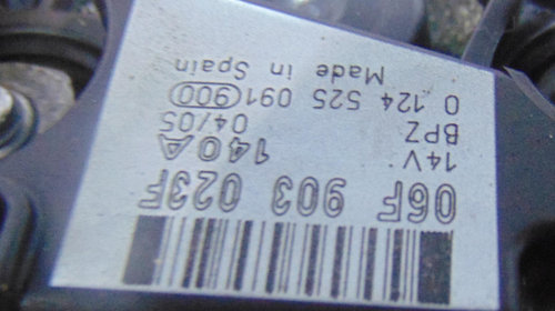 Alternator avand codul original -06F903023F- pentru Audi A3 2004