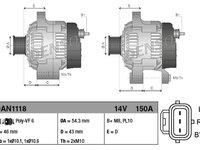 Alternator DAN1118 DENSO pentru Ford Focus Ford C-max Volvo S40 Ford Fusion Volvo V50 Volvo C30 Ford Kuga