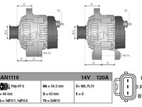 Alternator DAN1119 DENSO pentru Ford Focus Ford C-max Volvo V50 Ford Fiesta Ford Ikon Ford Fusion Volvo S40 Volvo C30 Volvo C70