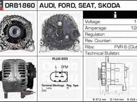 Alternator DRB1860 DELCO REMY pentru Audi A4 Vw Sharan Ford Galaxy Vw Caddy Vw Panel Audi A3 Seat Alhambra Skoda Octavia Vw Derby Vw Flight Vw Polo Seat Inca Seat Cordoba Vw Golf Vw Beetle Vw New Vw Novo Audi Tt Vw Bora Vw Jetta Seat Toledo