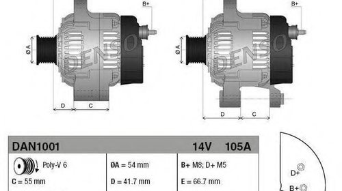 Alternator FIAT PUNTO Van (188AX) (2000 - 2009) DENSO DAN1001