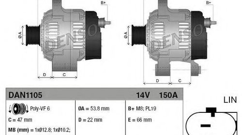 Alternator LAND ROVER RANGE ROVER SPORT (LS) (2005 - 2013) DENSO DAN1105