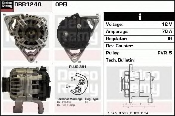 Alternator OPEL CORSA C F08 F68 DELCOREMY DRB1240