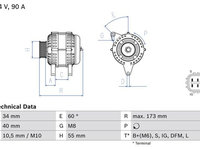 Alternator TOYOTA AURIS 2007-2012 BOSCH 0986046110