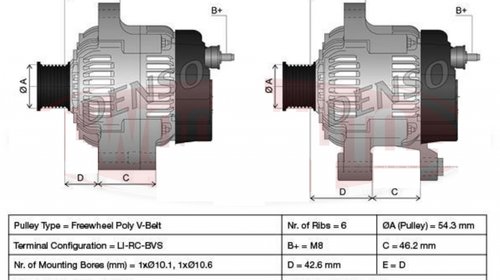 Alternator Volvo V50 2.0 D 2004 - 2018 DAN930 DENSO