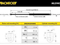 Amortizor capota CHRYSLER 300 C limuzina (LX), CHRYSLER 300 C Touring (LX) - MONROE ML5945