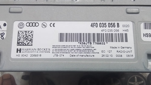Amplificator audio Audi A6 C6 2.7 Motorina 2010, 4F0035056B