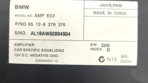 Amplificator Audio BMW X5 (E53) 2000 - 2006 Motorina 65128379376, 65.12-8 379 376, 6512 8 379 376, 8 379 376, 8379376, 3066985B01-O, AMPE53