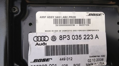 Amplificator audio BOSE Audi A3 din 2006 cod 8P3035223A 8P3 035 223 A A4 B6 A4 B7