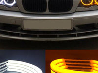 Angel Eyes Cotton Bmw Seria 5 E39 1995-2003 Lumina Alba DRL + Semnalizare Galbena Cod H-COT-WY06 260321-7 SAN36217