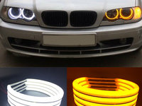 Angel Eyes COTTON compatibil BMW E46 cu lupa E36/E38/E39 Lumina: alba DRL + semnalizare galbena COD: H-COT-WY06