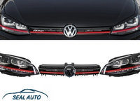 Ansamblu Faruri 3D Semnal Dinamic LED + Grila compatibil cu VW Golf 7 VII (2012-2017) R20 GTI Design Rosu