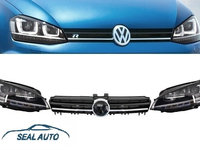 Ansamblu Faruri 3D Semnal LED + Grila compatibil cu VW Golf 7 VII (2012-2017) R Design Argintiu,1