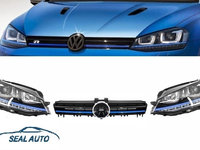 Ansamblu Faruri 3D Semnal LED + Grila compatibil cu VW Golf 7 VII (2012-2017) GTE Design Albastru