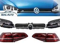 Ansamblu Faruri 3D Semnal LED, Stopuri Full LED si Grila compatibil cu VW Golf 7 VII (2012-2017) R400 Design Argintiu