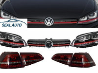 Ansamblu Faruri 3D Semnal LED, Stopuri Full LED si Grila compatibil cu VW Golf 7 VII (2012-2017) R20 GTI Design Rosu