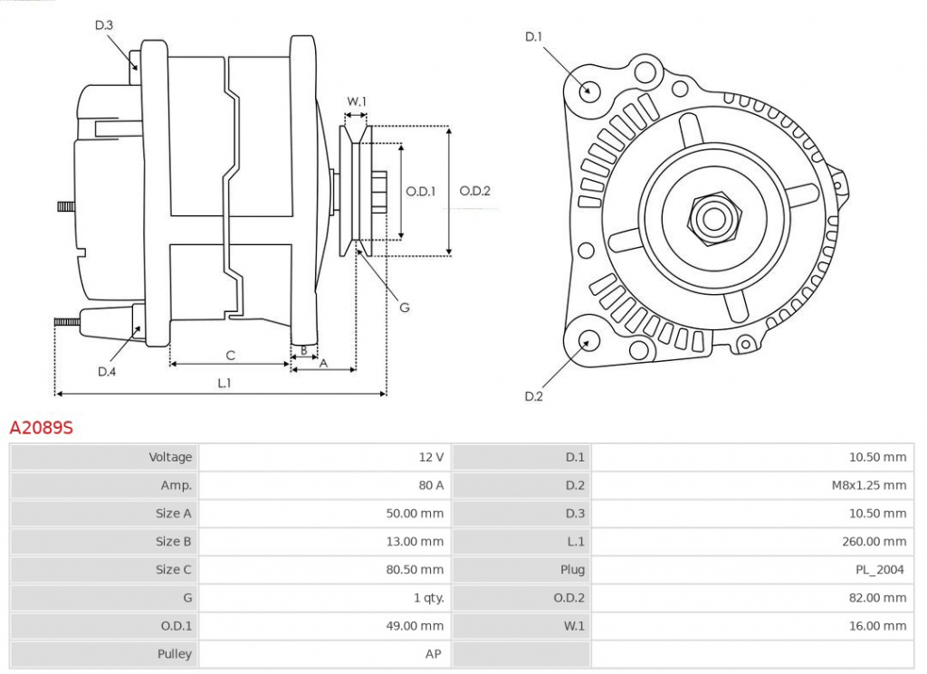 AS-PL Generator / Alternator A2089S mode