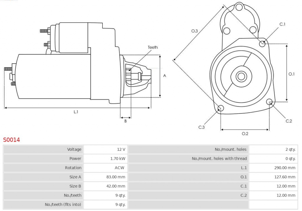 AS-PL starter S0014 la VW TRANSPORTER T3