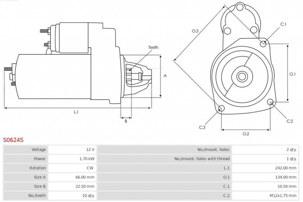 AS-PL starter S0624S model AUDI A8 D4 (4