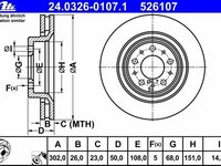 Ate power disc frana fata cu r302mm pt volvo c70,s70,v70