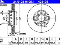 Ate set 2discuri frana fata cu r288mm pt audi A4