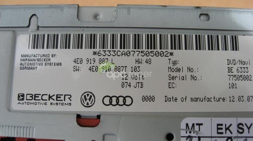 Audi A4 8k A5 8t A6 4f A8 4e Q7 4l Unitate Dvd Navigatie Mmi 2g 4E0919887L - 4E0910887T