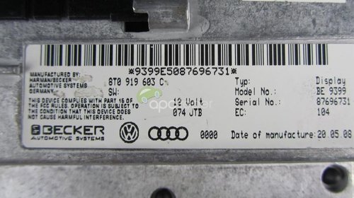 Audi A4 A5 Q7 Display Color 8T0 919 603G Navigatie Mare