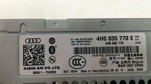 Audi A8 4H Navigatie Originala MMi 3G + Unit cod: 4H0035770