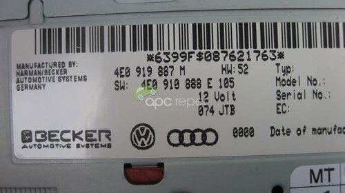 Audi Dvd Navigatie Unit Audi A6 / A8 / Q7 cod 4E0919887M - 4E0910887T