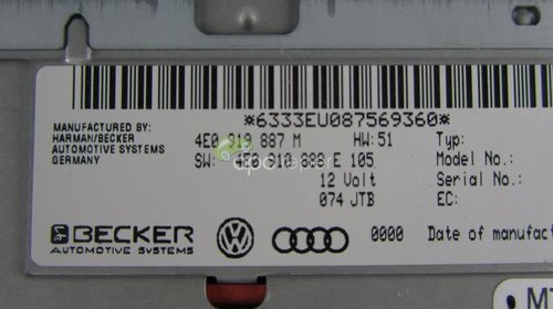 Audi DVD - unit MMI 2G cod 4E0919887M - 4E0910888E