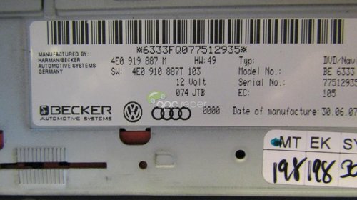 Audi DVD Unit Navigatie MMI 2G 4E0919887M - 4E0910887T