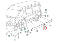 Bandou aripa Mercedes Sprinter 209-524, 07.2006-10.2013, Vw Crafter (2e), 12.2005-04.2017, Spate, partea Stanga, partea din Fata, - doar pt modelul SCURT cu ampatament 3250 mmm