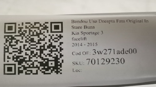 Bandou Usa Dreapta Fata Original In Stare Buna Kia Sportage 3 (facelift) 2014 2015 3w271ade00