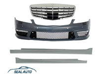 Bara Fata Completa cu Grila Centrala compatibil cu Mercedes W221 S-Class S63 S65 AMG-Look 05-10 si Praguri Laterale Scurte