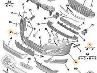 Bara fata cu grile si ornamente crom pentru Peugeot 508, an 2010 2014-originale in stoc