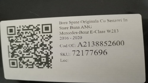 Bara Spate Originala Cu Senzori In Stare Buna AMG Mercedes-Benz E-Class W213 2016 2017 2018 2019 2020 A2138852600