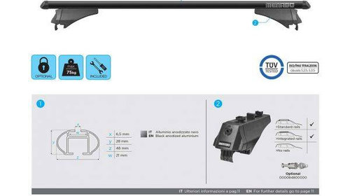 Bare transversale Menabo Tiger Black XL pentru Volvo XC60 2014-2017