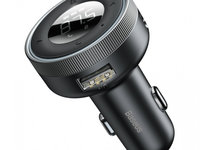 Baseus Enjoy Car LED Wireless 2x USB / Mufă De 3,5 Mm Încărcător MP3 Bluetooth 5.0 3.4A Negru (CCLH-01)